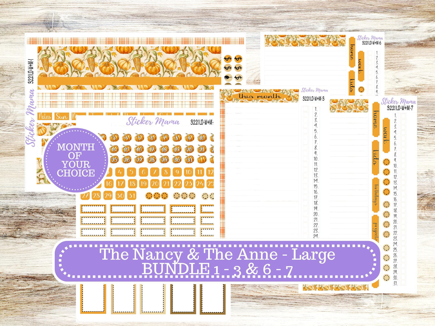 Laurel Denise Large Nancy & Anne Planner Sticker Kit | Vertical Horizontal Week + Month | Month of your Choice Fall | 3221 Pumpkin | 6-26