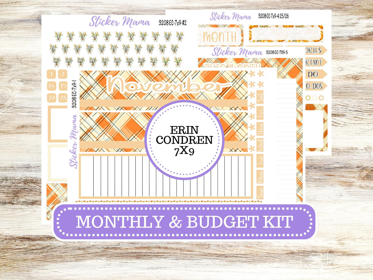 ERIN CONDREN Monthly Kit-3208 || 7X9 || Fall Fields - 7x9 ec November Monthly Kit - November Monthly Planner Kits -  Monthly Pages