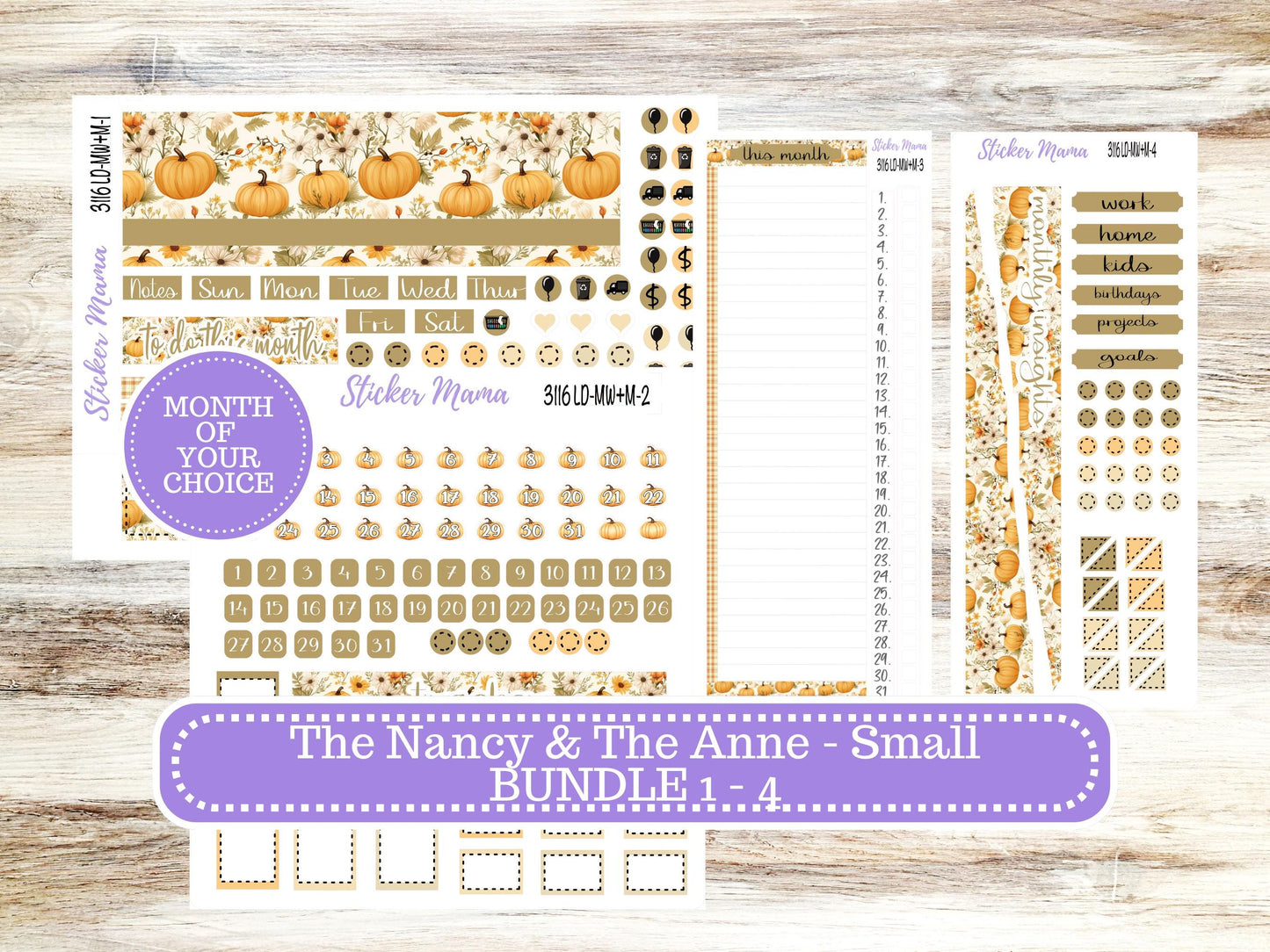 Laurel Denise Small Anne and Nancy Planner Sticker Kit | Small Week + Month | Choose your own Month 3116 Pumpkin Spice | 7-26