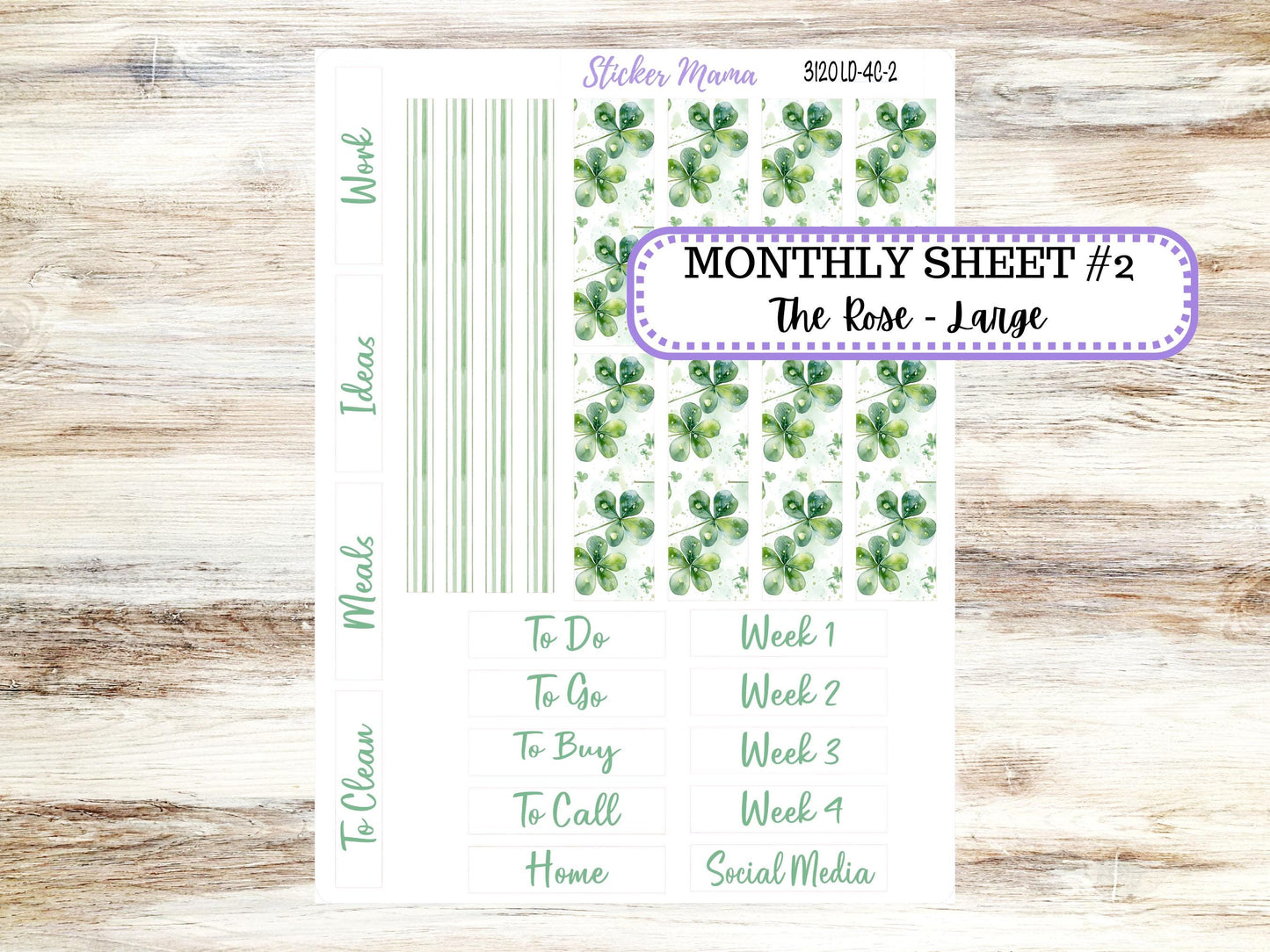 LD "The Rose" Large || 4-COLUMN (formerly project)  Planner Kit #3120 || March Shamrock Magic || Laurel Denise Stickers || 11-25