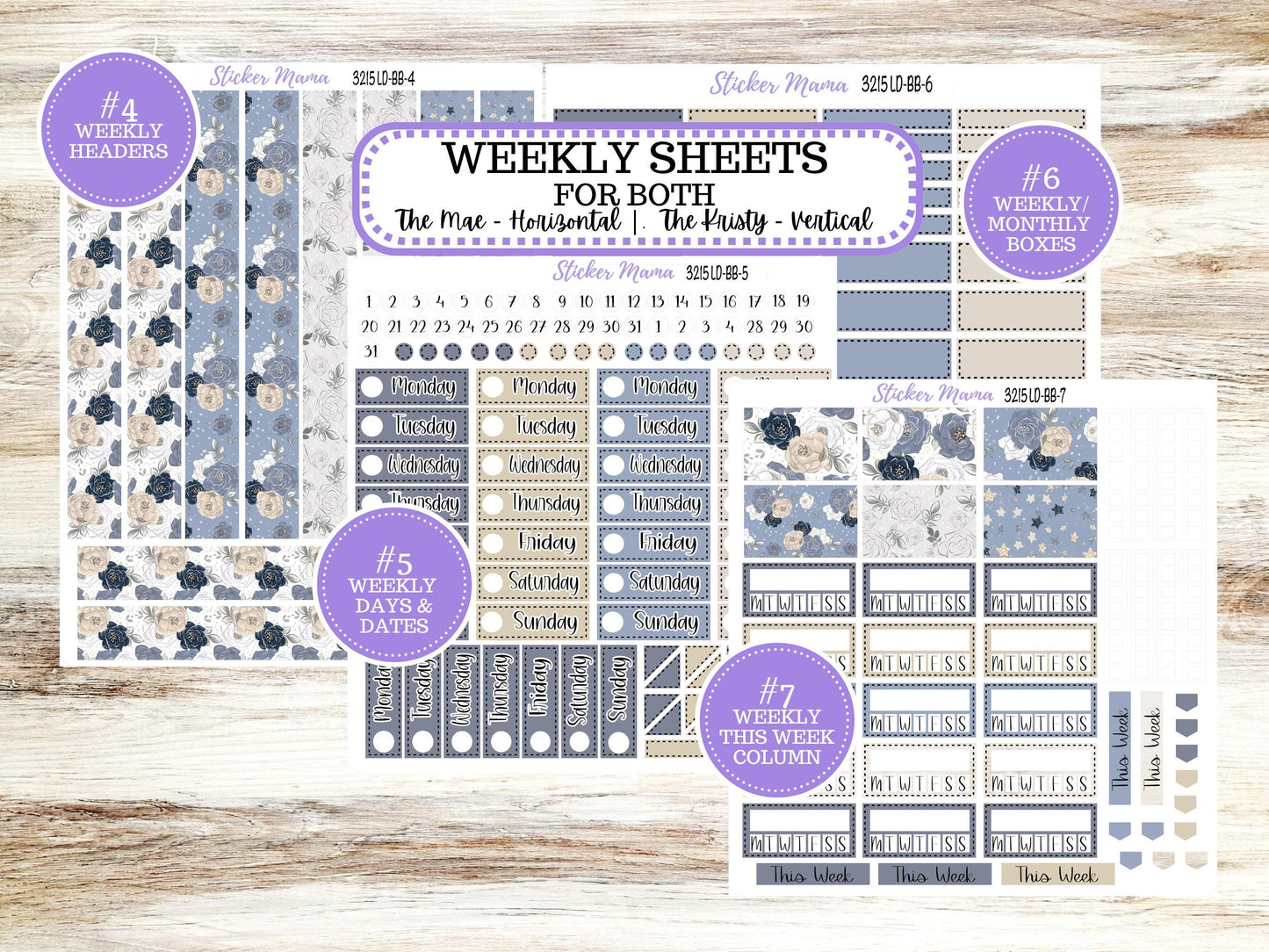 Laurel Denise Mae and Kristy Planner Sticker Kit | Book-Bound | Month of your Choice #3215 Charming Roses | 1-26