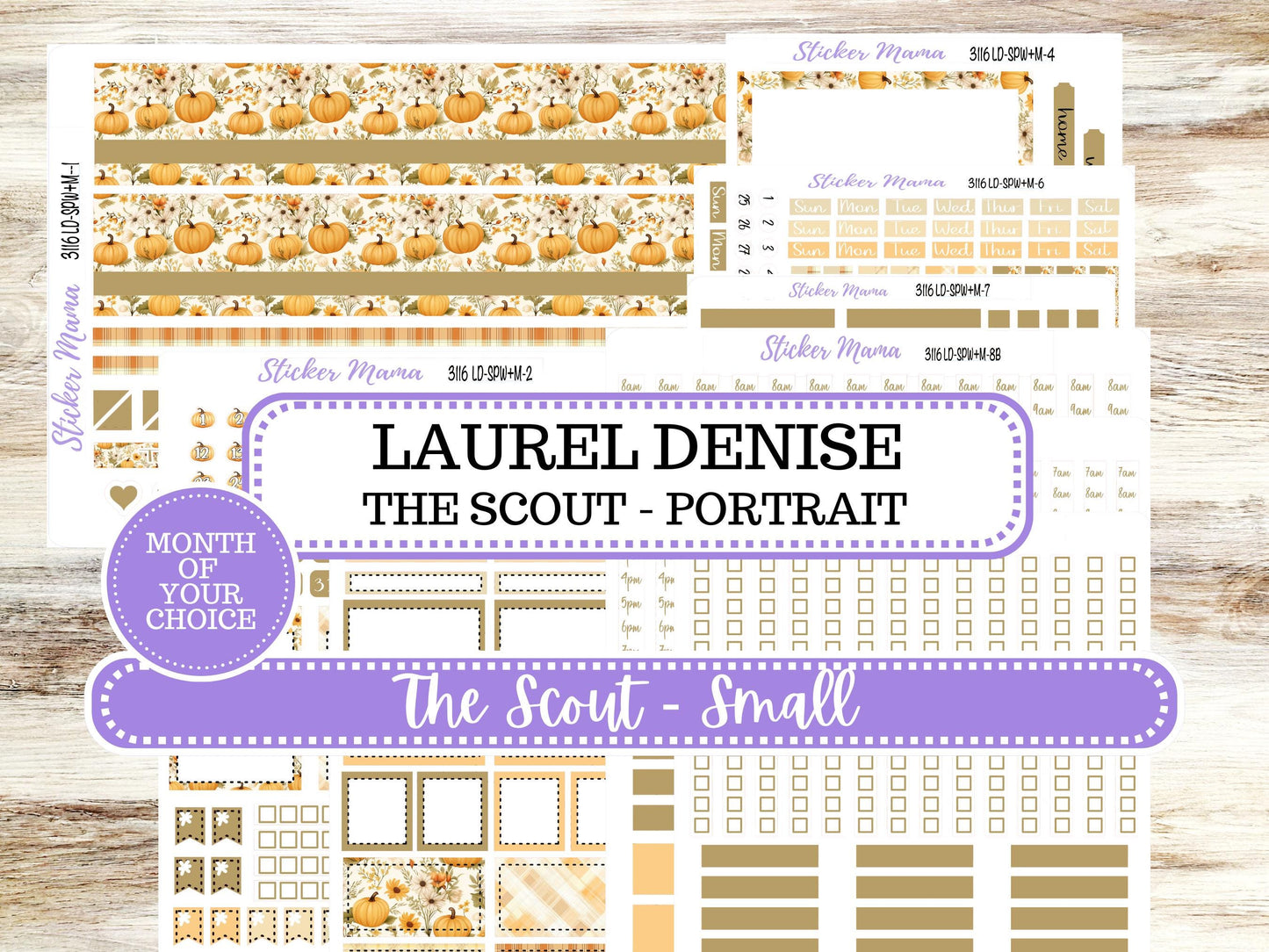 Laurel Denise Small Scout Planner Sticker Kit | Portrait Weekly + Monthly | Choose your month | Fall 3116 Pumpkin Spice | 7-26
