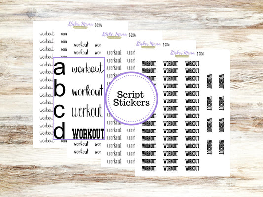 WORKOUT SCRIPT STICKERS S210 || Script Font Planner Stickers || Workout Planner Stickers || Workout Stickers