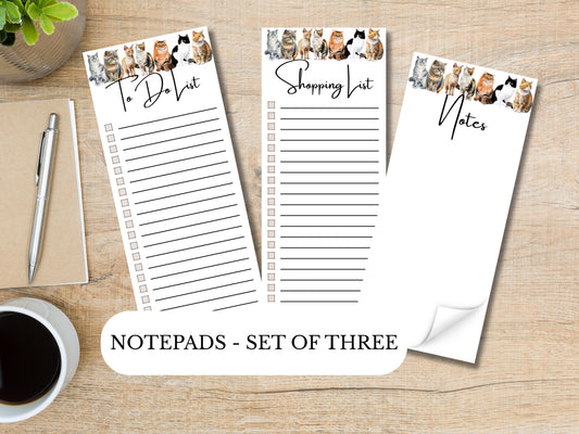 Feline Friends  - Dog Notepads | Set of Three | 3.5 x 8 | To Do List | Shopping List | Notes