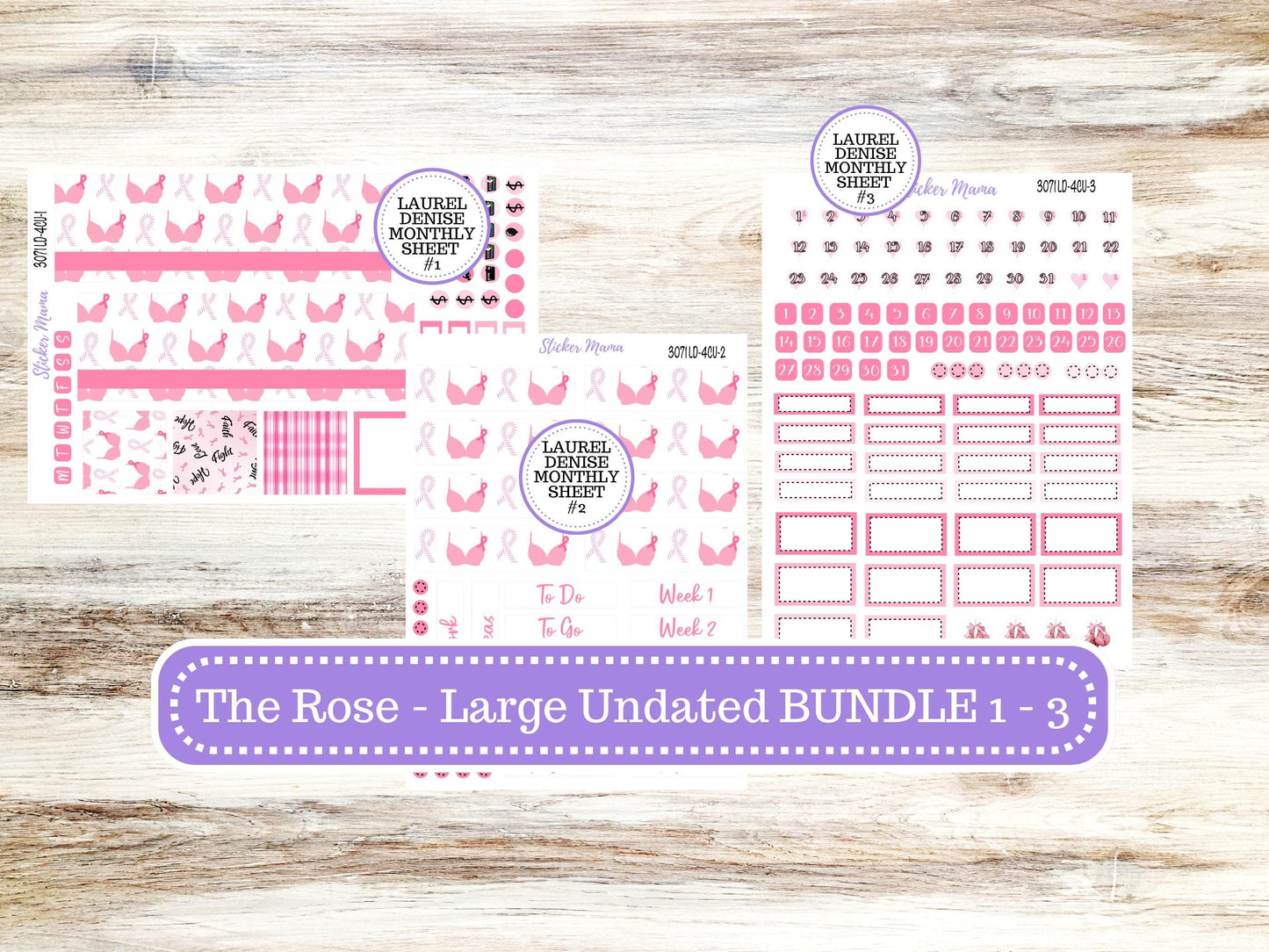 LD "The Rose" - Large Undated || 4 COLUMN Undated (formerly project undated). Planner Kit #3071 || Breast Cancer || Aug 25
