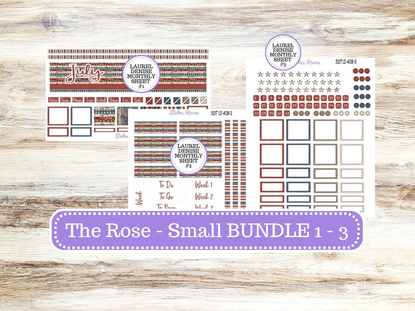 Laurel Denise Small Rose Planner Sticker Kit | 4 Column Mini | Project Mini  | July 3217 Old Glory | 4-26