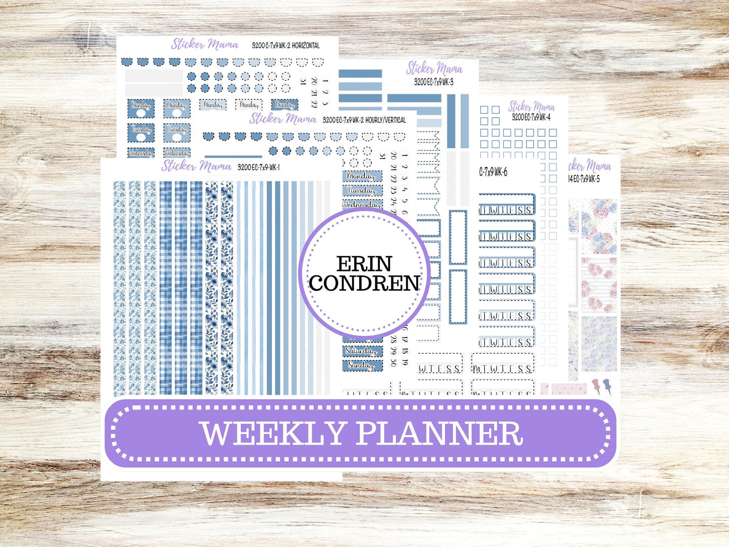 ERIN CONDREN WK-3200 || Blue Blossom || Weekly Planner Kit || Erin Condren || Hourly Planner Kit ||  Vertical Planner Kit
