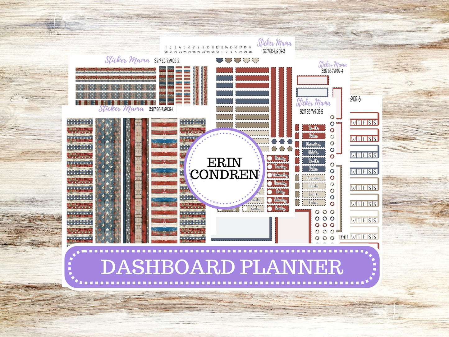 Erin Condren Dashboard Planner Sticker | Kit DB-3217 Old Glory