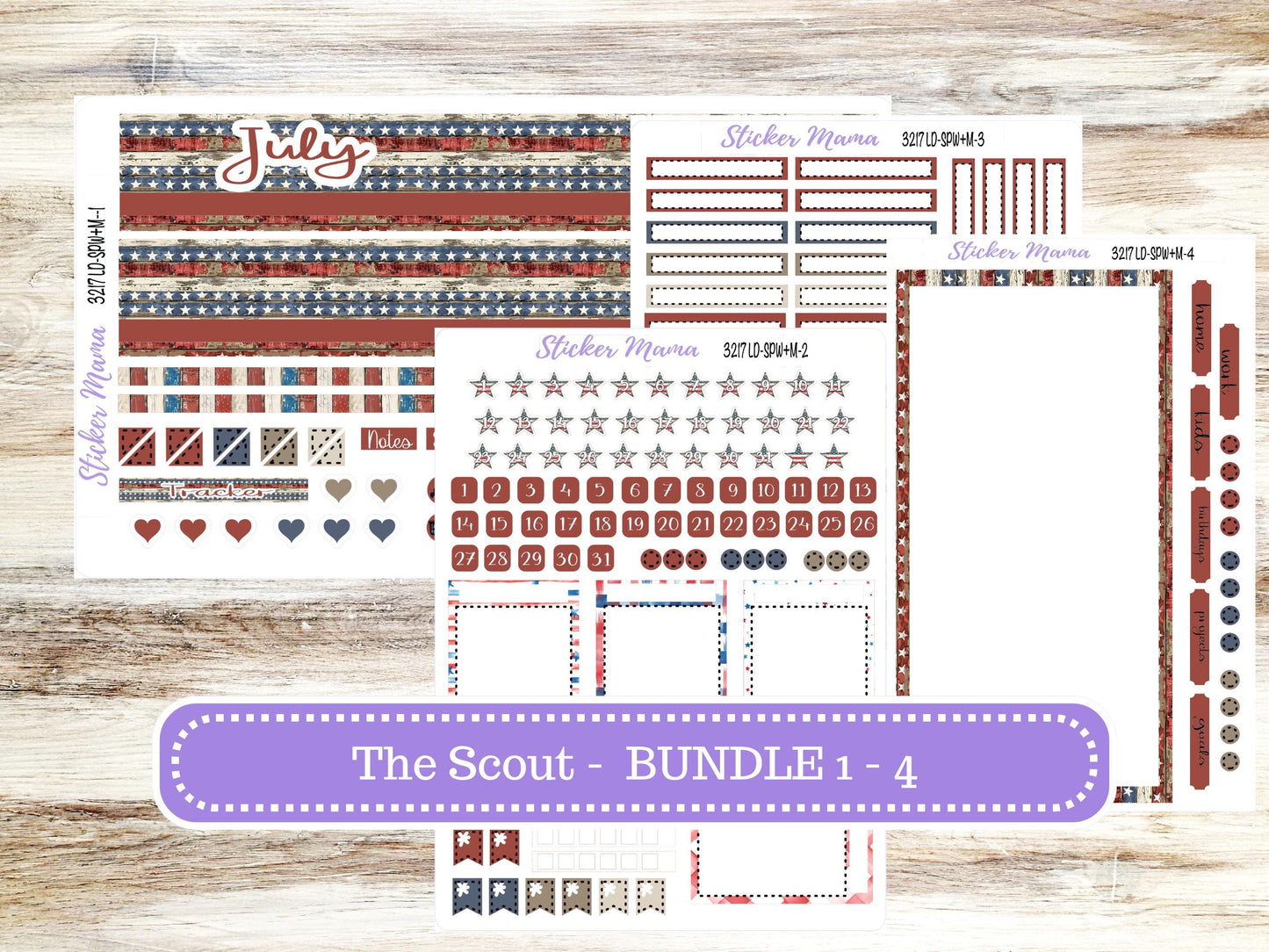 Laurel Denise Small Scout Planner Sticker Kit | Portrait Weekly + Monthly | July Old Glory 3217 | 4-26