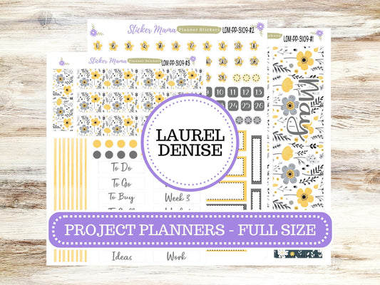 LAUREL DENISE PROJECT Full Size Planner Kit #3109 || Grey and Yellow Floral || Laurel Denise Kit || Laurel Denise Stickers || May