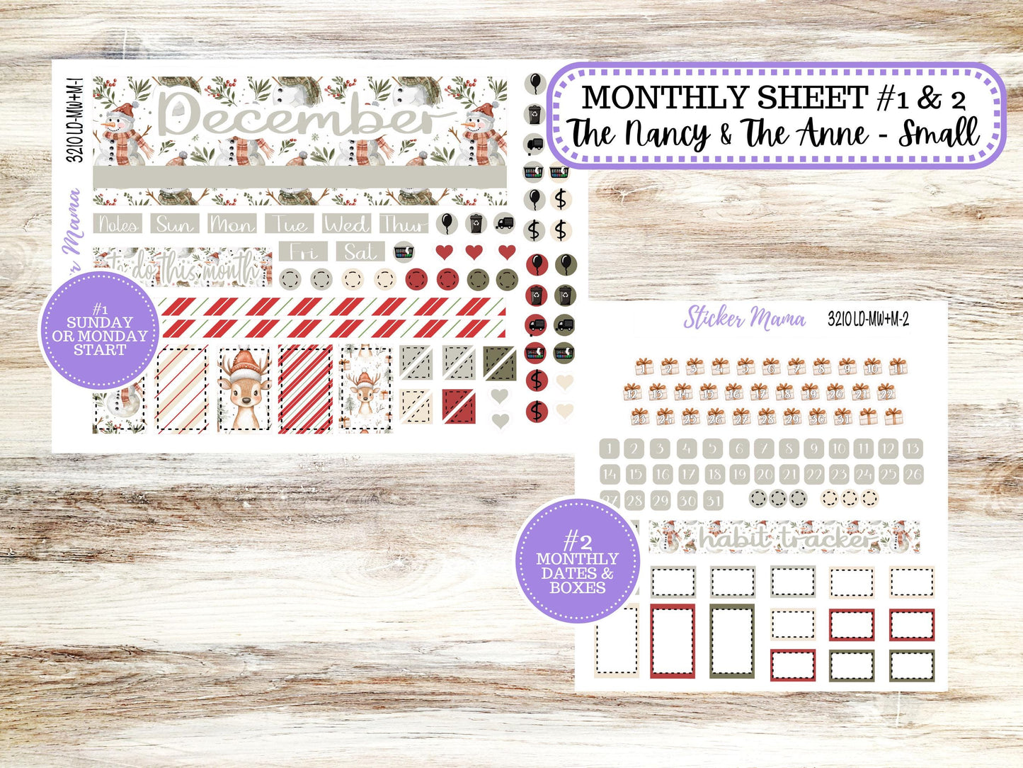 LD SMALL "The Anne" & "The Nancy" || MINI Week + Month Planner Kit #3210 || Laurel Denise Horizontal Vertical || Frosty Friends || 9-25