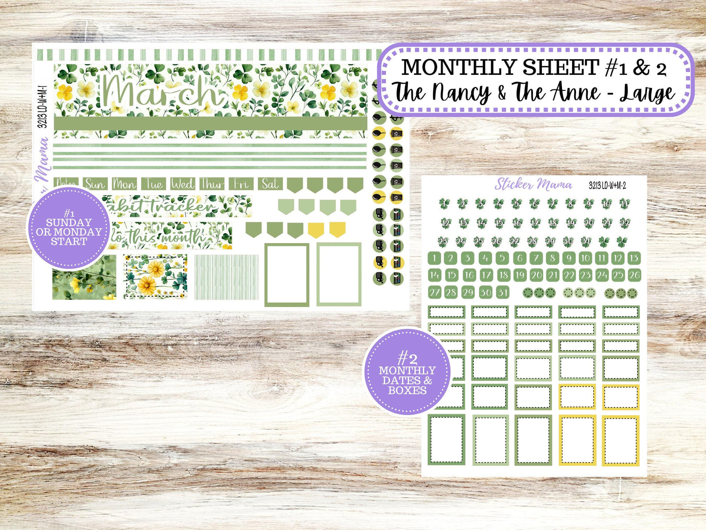 LD “The Nancy & Anne” Large || Week + Month PLANNER Monthly Kit #3213 || Horizontal Vertical Kit || March Lucky Blossom || 10-25