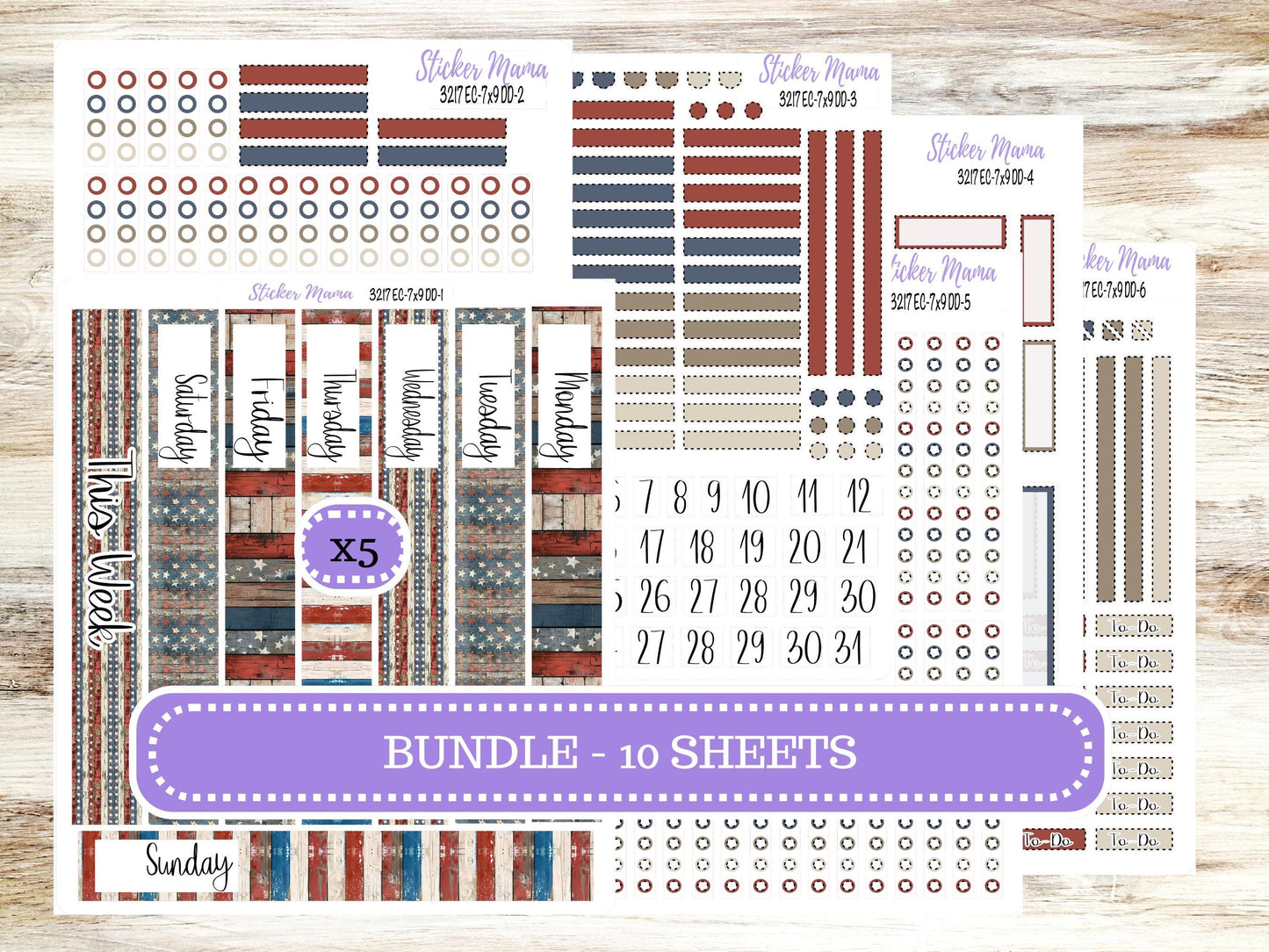 Erin Condren Daily Duo Planner Sticker Kit | 3217 Old Glory