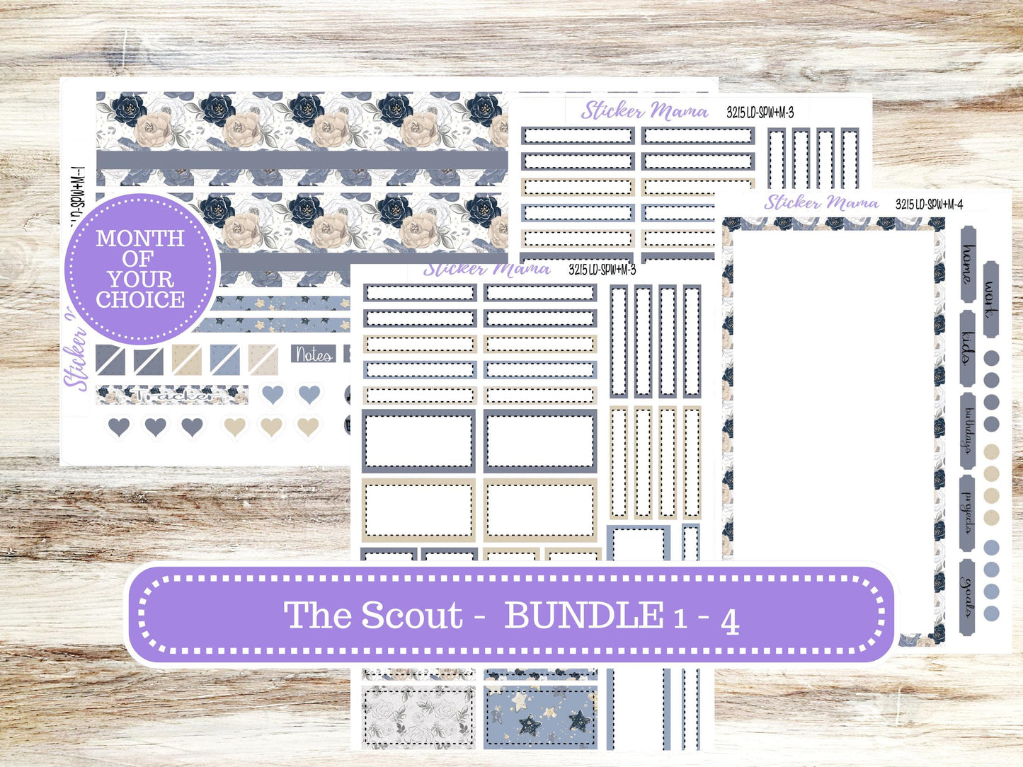 Laurel Denise Small Scout Planner Sticker Kit | Portrait Weekly + Monthly | Choose Your Month Charming Roses #3215 | 1-26
