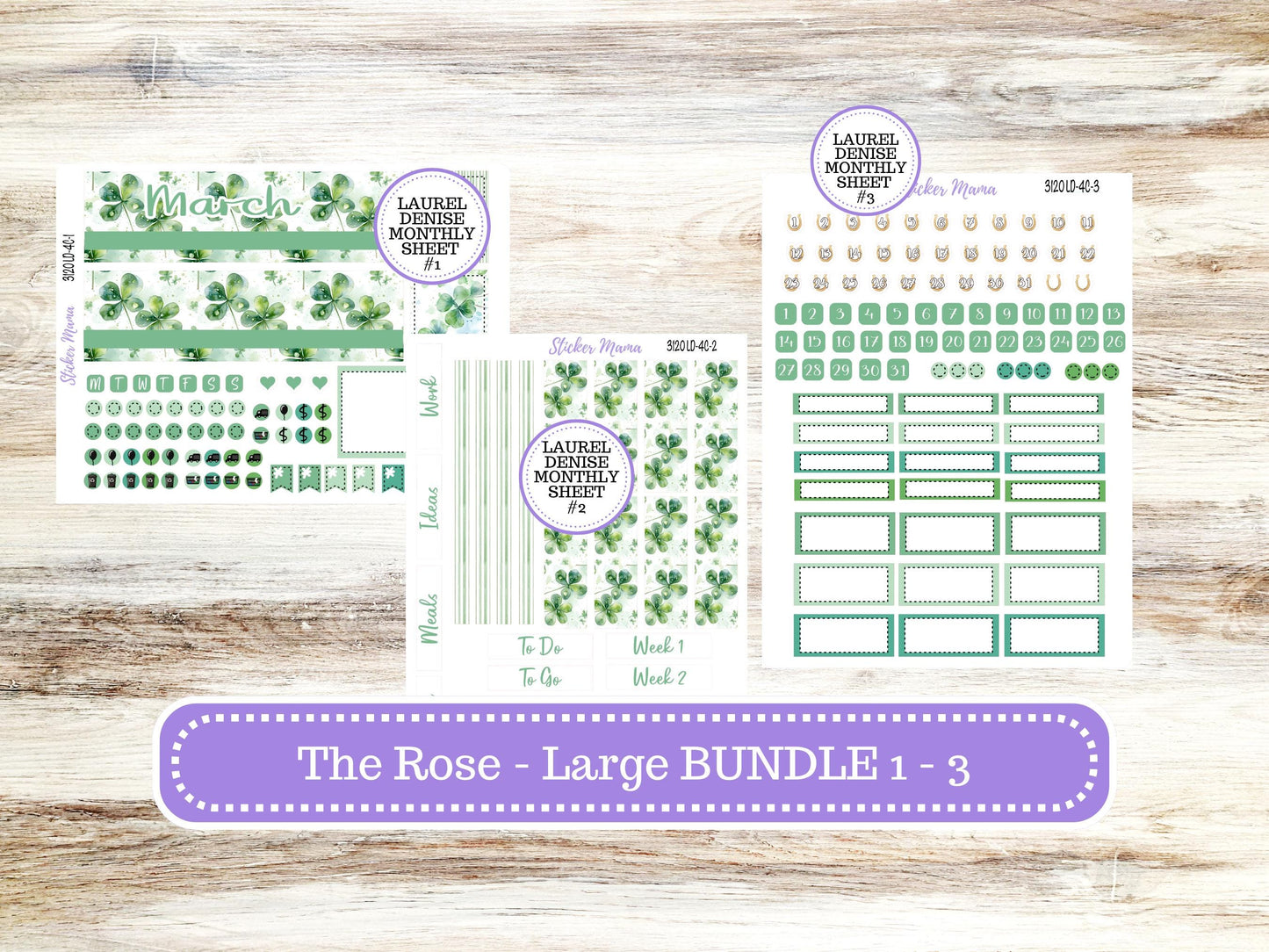 LD "The Rose" Large || 4-COLUMN (formerly project)  Planner Kit #3120 || March Shamrock Magic || Laurel Denise Stickers || 11-25