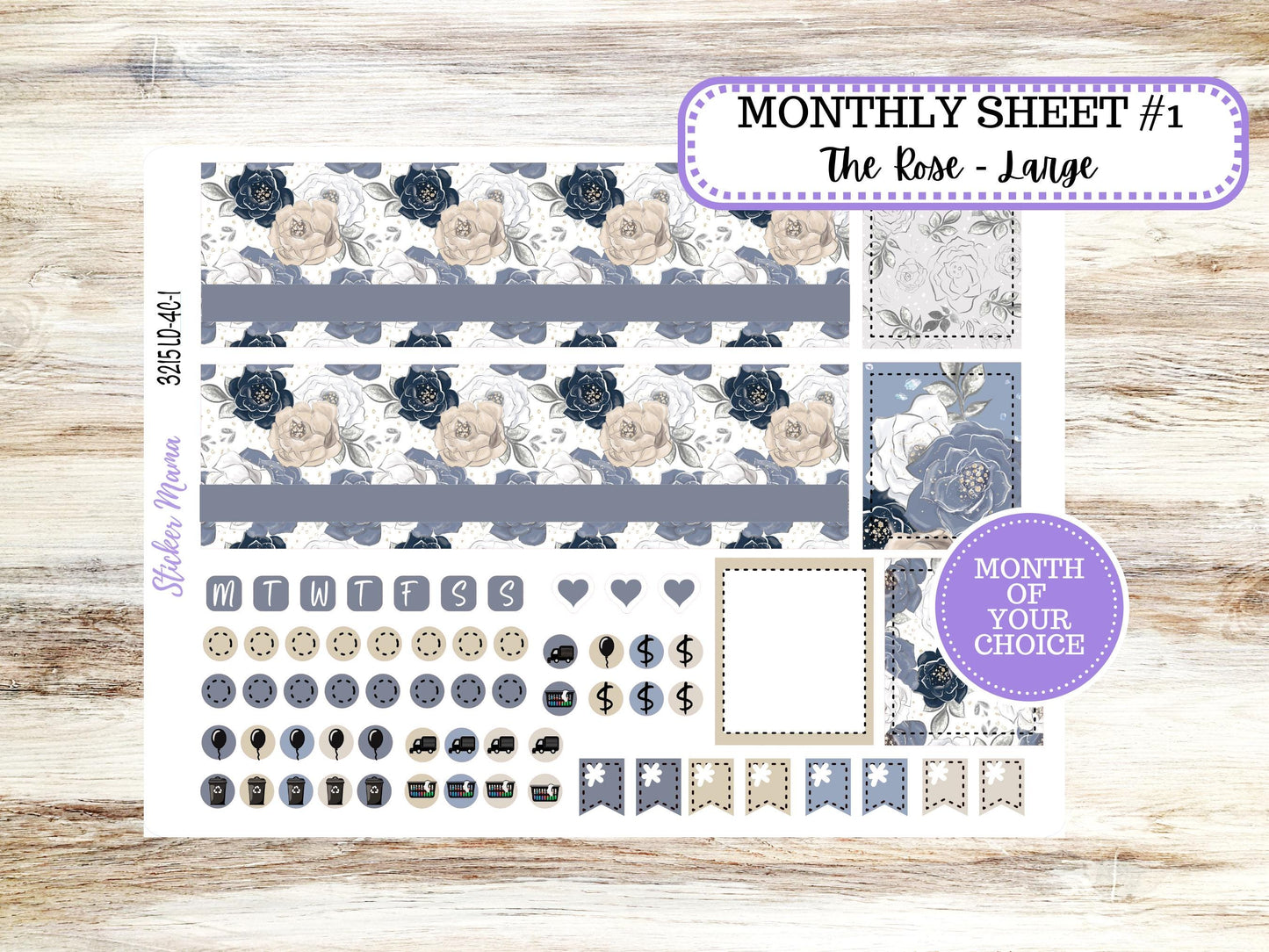 Laurel Denise Large Rose Planner Sticker Kit | 4-COLUMN (formerly project) | Month of your Choice #3215 Charming Roses | 1-26