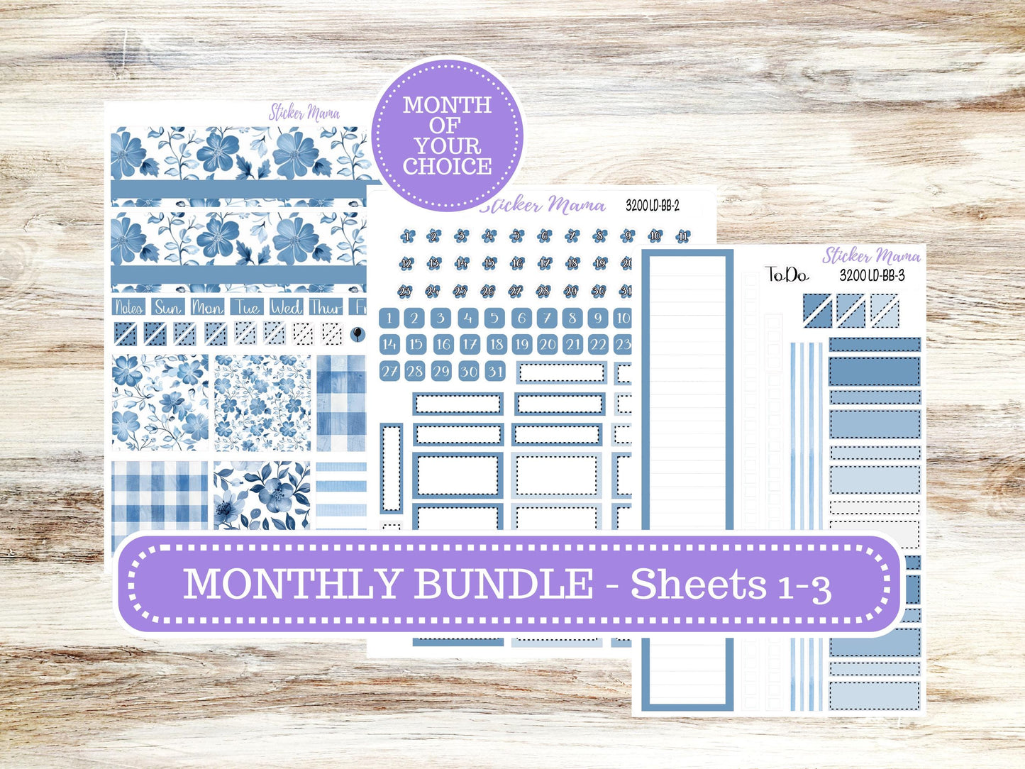 LD BOOK-BOUND Planner Kit #3200 || Cool Blue || Laurel Denise Kit || Laurel Denise Stickers || Undated - Month of your Choice || 12/25