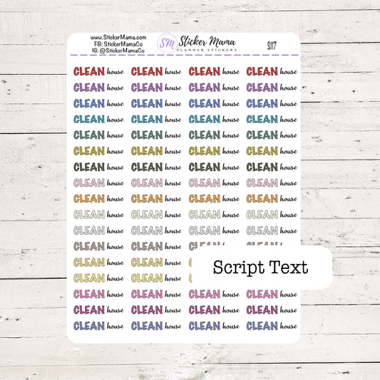CLEAN HOUSE SCRIPT Planner Stickers S117 Color Script Font Planner Stickers For Work Planner Stickers Go to Work Sticker