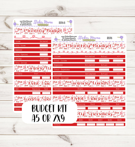 3096 Hearts 'n Kisses || BUDGET STICKER KIT || Notes Page Stickers || Planner Budget Kit