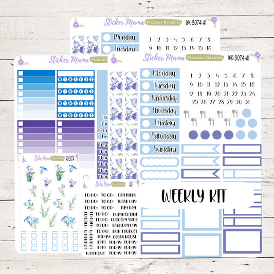 NEW WK-3074 - Bellflowers Weekly Planner Stickers - Weekly Sticker Kits - eclp Weekly Kit
