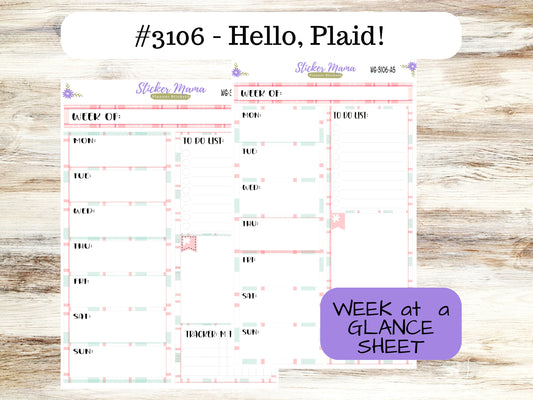 WEEK at a GLANCE-Kit #3106 || Hello, Plaid! || Week at a Glance - weekly glance 7x9 or a5