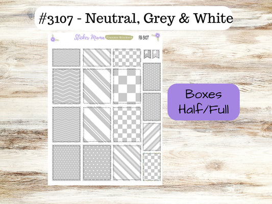 FULL BOXES-3107 || Neutral, Grey & White  || Planner Stickers -|| Full Box for Planners