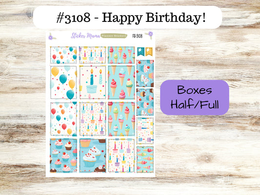 FULL BOXES-3108 || Happy Birthday!  || Planner Stickers -|| Full Box for Planners
